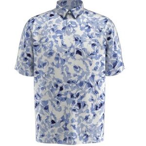 Callaway Blue and White Tie Dye Leaf Print Polo Shirt